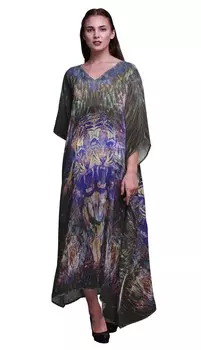 Phagun Tiger Animal Beach Kaftan Bikini Cover up Womena s Maxi Dress Long 4X-5X фиолетовый