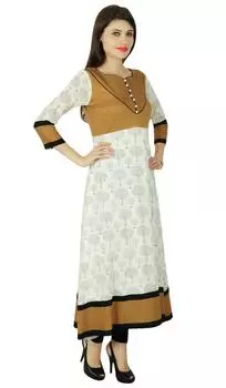 Phagun Tree Kurta Женское Этническое Курти Хлопковое Платье-Туника 10 покинуть белый