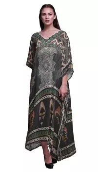 Phagun Tribal African Beach Kaftan Bikini Cover up Womena s Maxi Dress Long 4X-5X темно-зеленого