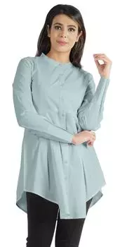 Phagun Туника с длинным рукавом Асимметричная формальная рубашка с воротником-стойкой для женщин 3XL аква голубой
