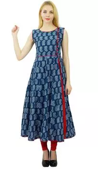 Phagun Women Anarkali Kurti Этнический топ из хлопка с узором Пейсли Дизайнерское платье 10 темно-синий