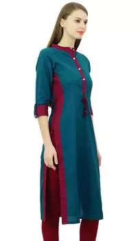 Phagun Women Cotton Custom Kurta с воротником Формальная повседневная блузка-туника 10 тил синий