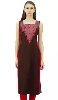Phagun Women Cotton Designer Kurta Summer Tunic Этническая индийская повседневная одежда 10 темно-коричневого