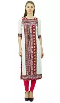 Phagun Women Ethinc Printed Straight Kurti Mid-Cef Официальная туника Top Indian 10 разноцветный