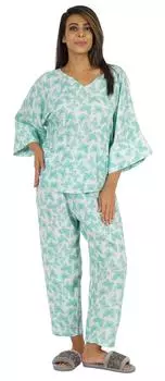 Phagun Women Loungewear 2Pcs Pajama Set Пижамы Top & Pajama Asian L аква голубой