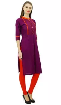 Phagun Women Mandarin Collar Straight Kurti Indian Designer Этническое платье 10 фиолетовый