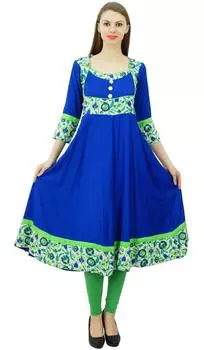 Phagun Women Rayon Anarkali Printed Kurti Chic Style Расклешенное платье-туника Indian 10 королевский синий