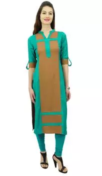 Phagun Women Rayon Straight Pannel Kurta Kurti 3 4 Рукава Повседневная летняя туника 10 тил зеленый