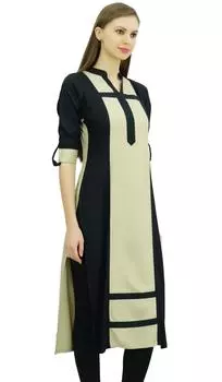 Phagun Women Rayon Straight Pannel Kurta Повседневная летняя блузка-туника 10 чёрный