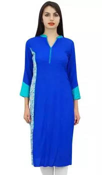 Phagun Women s Straight Rayon Kurti Blue Ladies Kurta Этническая повседневная одежда- 10 королевский синий