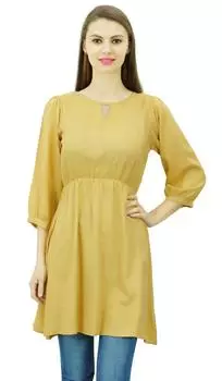Phagun Women Tunic Top Short Kurti Эластичная талия Индийская этническая блузка 10 бежевый