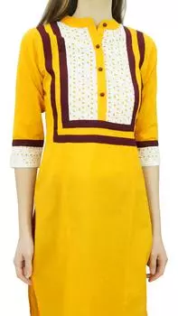 Phagun Womens Kurta Повседневная хлопковая летняя туника 10 жёлтый