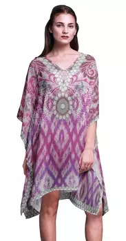 Phagun Womens Short Beach Kaftan Пляжная одежда Бикини Coverup Midi Dress-4X-5X 4X-5X розовый