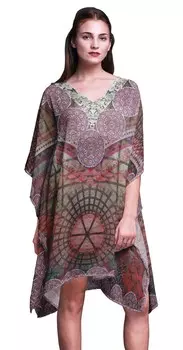 Phagun Womens Short Beach Kaftan Пляжная одежда Бикини Coverup Midi Dress-4X-5X 4X-5X глубоко персикового