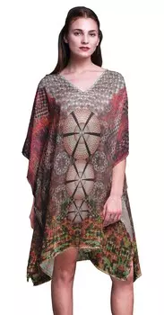 Phagun Womens Short Beach Kaftan Пляжная одежда Бикини Coverup Midi Dress-4X-5X 4X-5X глубоко персикового
