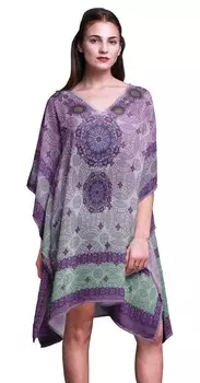 Phagun Womens Short Beach Kaftan Пляжная одежда Бикини Coverup Midi Dress-4X-5X 4X-5X аметист