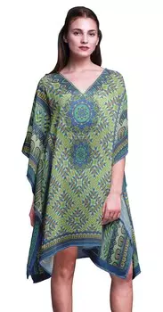 Phagun Womens Short Beach Kaftan Пляжная одежда Бикини Coverup Midi Dress-4X-5X 4X-5X средний синий