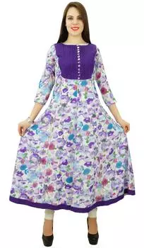 Phagun Женщины Этнический Топ Хлопок Цветочные Anarkali Курти Туника Платье Дизайнер 10 разноцветный