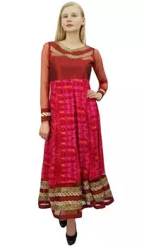 Phagun Женская длинная дизайнерская куртка Anarkali Fuschia Kurti с длинным рукавом 10