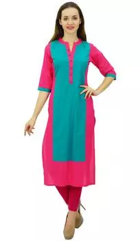 Phagun Женская хлопковая индийская туника Курти Этническая повседневная прямая панель 10