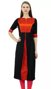 Phagun Женская Хлопковая Курта Формальная Повседневная Этническая Туника Блузка 10 чёрный