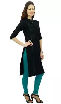 Phagun Женская Хлопковая Прямая Пинтекс Курта Курти Повседневная Летняя Индийская Этническая Туника 16 чёрный