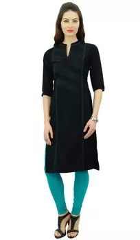 Phagun Женская Хлопковая Прямая Пинтекс Курта Курти Повседневная Летняя Индийская Этническая Туника 16 чёрный