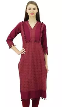 Phagun Женская Хлопковая Туника Этническая Курта Повседневная Формальная Индийская Женская Курти 10 красный