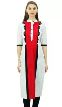 Phagun женская хлопковая туника топ прямая курта повседневная летняя блузка с китайским 10 чёрный