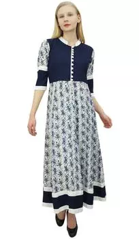 Phagun Женская повседневная рубашка с принтом из вискозы Anarkali Kurta Kurti 3 4 с рукавами 14 темно-синий