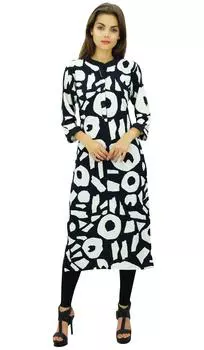 Phagun Женская туника из полиэстера с принтом Мозаика Kurta Воротник-стойка Kurti-10 14 темно-синий