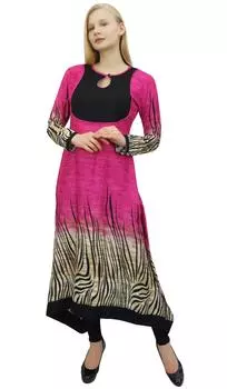 Phagun Женская вискоза A-Line с животным принтом Курти Повседневная индийская этническая туника-10 10