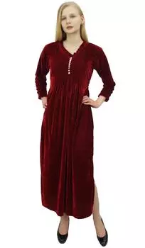 Phagun Женские бордовые свободные макси-платья с длинным рукавом повседневные с карманами-10 10 малиновый