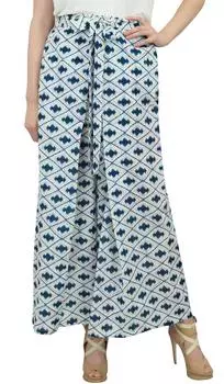 Phagun Женские дизайнерские синие хлопковые брюки-кюлоты Палаццо Брюки с эластичной резинкой на талии-L Small синий