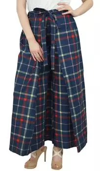 Phagun Женские синие брюки в клетку с принтом рыбака Шаровары с эластичной резинкой на талии-L Large темно-синий