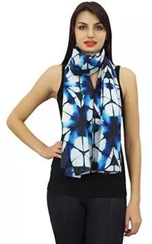 Phagun Женский шейный платок Длинный хлопковый вуаль с принтом цвета индиго и синего шибори шарф 28 x 72 Inches синий