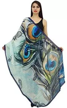 Phagun женский синий павлинье перо шарф камень длинный саронг шейный платок-дюймы-хлопок 40 x 72 Inches (Cotton Voile)