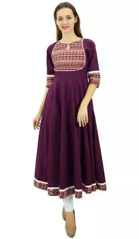 Phagun Женское Дизайнерское Платье Из Твердого Хлопка Этническая Индийская Анаркали Курта - 10 10 винный