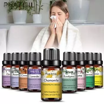 PHATOIL 10 мл Эвкалипт, лаванда, ромашка, чистый экстракт растений, эфирное масло для облегчения простуды, профилактики гриппа, масло чайного дерева, очищает воздух, бактерицид Clove