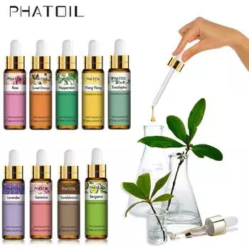 PHATOIL 10 мл с капельницей Лаванда Ваниль Эвкалипт Чистые натуральные эфирные масла Роза Жасмин Иланг-иланг Диффузор Арома-масло Sweet Orange