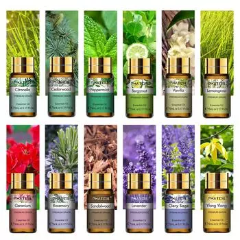 PHATOIL 15 шт. Набор эфирных масел для диффузора, увлажнителя, изготовления свечей - 5 мл. Ароматическое масло лаванды, ванили, мяты, розмарина 5ml