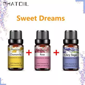 PHATOIL 3PC растительные эфирные масла для сладких снов ромашка роза мускатный шалфей водорастворимое масло хорошо подходит для сна здоровый успокаивающий воздух свежий уход Sweet Dreams