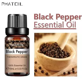 PHATOIL 5 мл/10 мл/15 мл/30 мл/100 мл Чистое эфирное масло черного перца для освежителя воздуха Ароматерапия Спа Уход за телом Антибактериальное ароматическое масло Black Pepper-5ml+Dropper