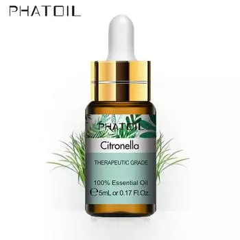 PHATOIL 5 мл Натуральное эфирное масло цитронеллы с капельницей Спа-массаж для лица Сауны Увлажнители Воздухоочиститель Чистый растительный экстракт Эфирное масло 1PC
