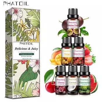 PHATOIL 6 шт. фруктовое эфирное масло Новогодний подарочный набор Клубника Манго Ананас Кокос Ароматерапевтические диффузоры Масло для ухода за кожей Диффузор свежести воздуха Delicious & Juicy