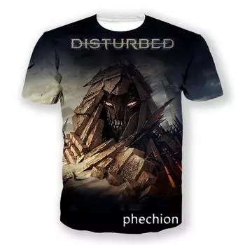 phechion Мужская/Женская футболка Disturbed Rock Band с 3D-принтом и коротким рукавом, повседневная футболка, спортивные летние топы в стиле хип-хоп L35 S