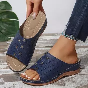 Phi Heel Толстая подошва Большие размеры Полые Повседневные Пляжные Женские Сандалии 35 серый