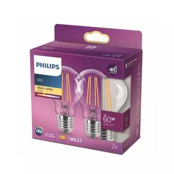 Philips A60 Led Classic 60W E27 NonDim 2 лампы 2700K Желтый свет