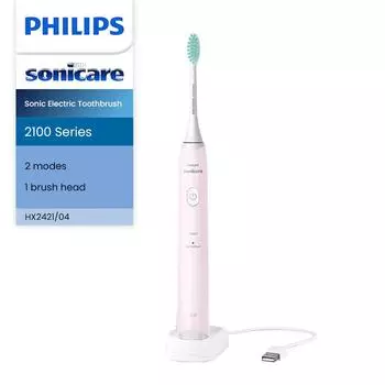 Philips HX2421 Sonic электрическая зубная щетка для чистки зубов и отбеливания зубов Щетка 1 ручка 1 насадка розовый