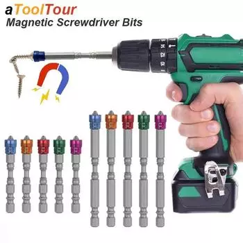 Phillips Cross Screwdriver Bit Set Strong Magnetic Ring Screw Driver Setter PH2 Tip Collars Depth Stop Hex Electric Power Drill красный